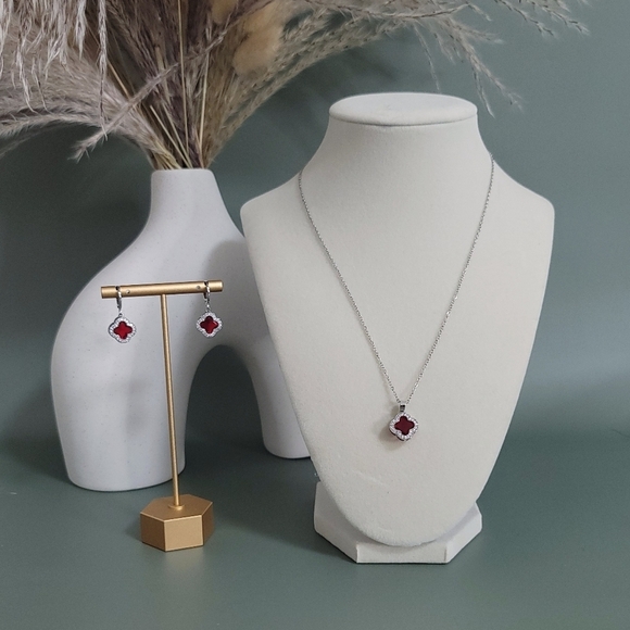Jewelry - Stainless steel silver tone four leaf clover necklace and earrings set